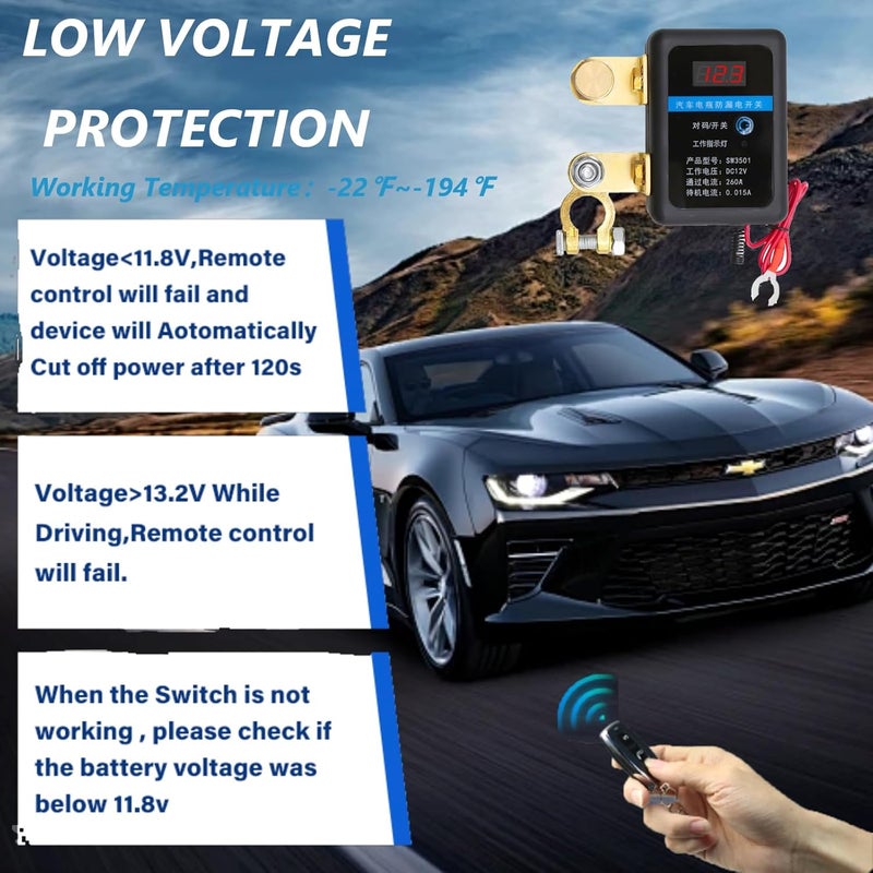 Avutrel Kill Switch-Smart Remote Car Battery Disconnect Switch Device for Vehicle, RV, ATV, Truck, Boats (with LED) 12v with Remote Control - Image 3